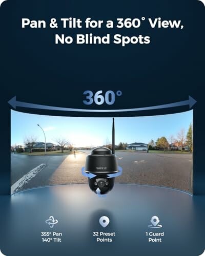 360-degree view security camera with pan and tilt features.