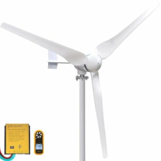Small wind turbine kit with controller and anemometer.